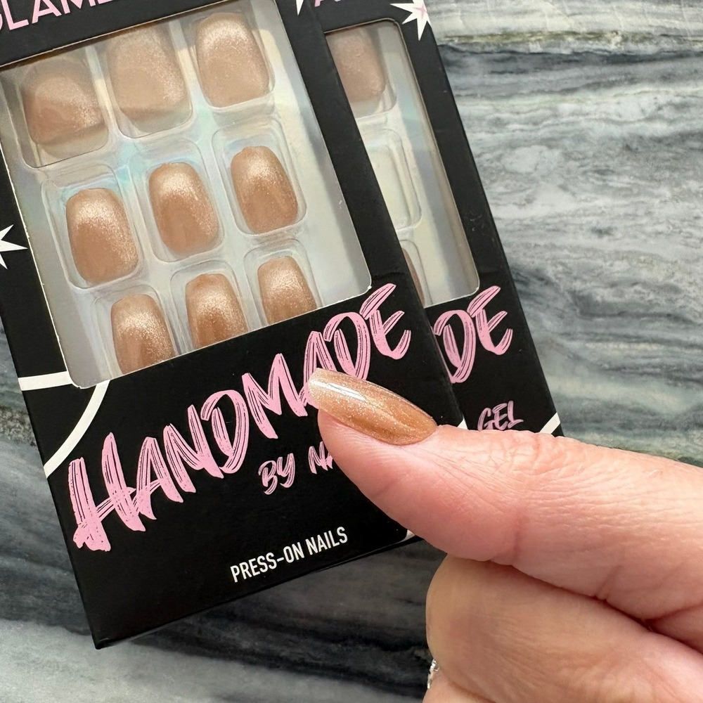 Glamermaid Handmade Press On Nails 2 Sets Champagne Gold Cat Eye Gel M302010422A - Picture 3 of 10
